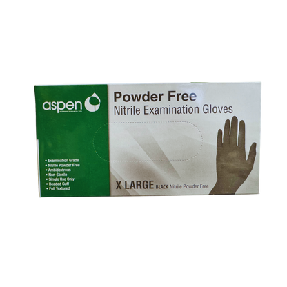 Aspen Black Nitrile Exam Gloves - 100/pkg